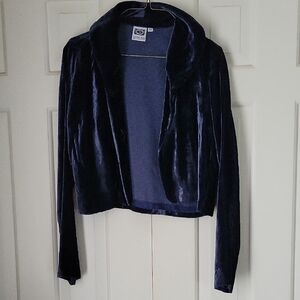 Johnny Was Collection Deep Blue Velvet Cropped Cardigan Sz Xs